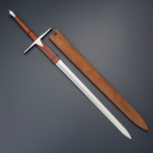 Handmade Two-Handed Claymore Sword | Leather-Wrapped Handle & Scabbard | 40" Display Sword