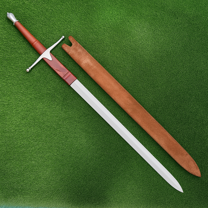 Handmade Two-Handed Claymore Sword | Leather-Wrapped Handle & Scabbard | 40" Display Sword