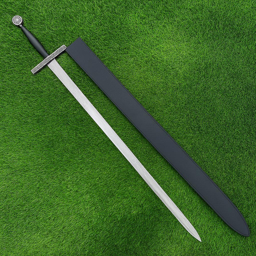 Handmade Two-Handed Longsword | Black Leather Handle & Scabbard | 41" Polished Steel Blade  | Gift For Him  SN-322