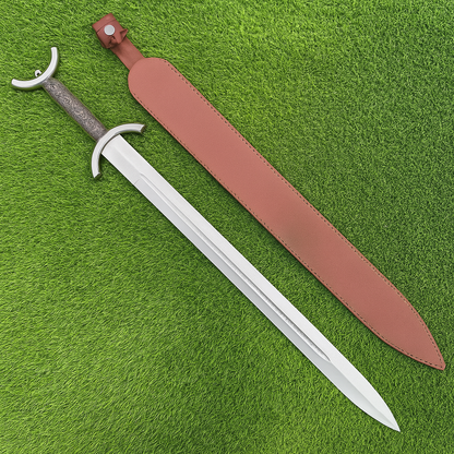 Handmade Two-Handed Longsword | Brown Leather Handle & Black Scabbard | Polished Steel Blade | Gift For Him SN 335