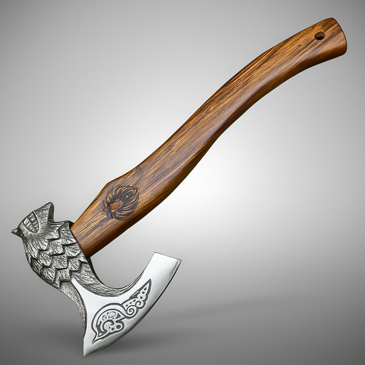 Ragnar Viking Axe – 21" Hand-Forged Carbon Steel Axe W/ Rosewood Handle & Leather Wrap | Camping Axe with Sheath | UN-9817