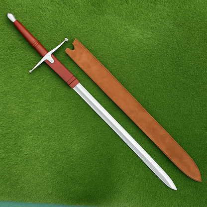 Handmade Damascus Steel Medieval Sword | Leather-Wrapped Handle & Brass Guard | 40" Display Sword