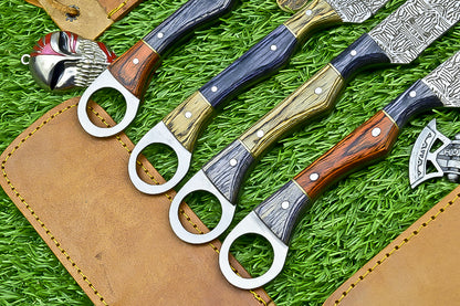 4-Piece Handmade Straight Razor Set – 8.25" J2 Steel Etched Blade, Pakka Wood Handle with Brass Pins &amp; Leather Sheaths | UN-9262