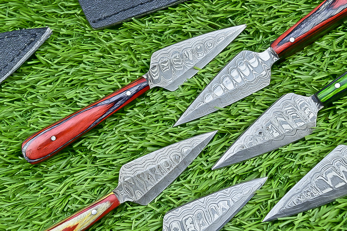 10-Piece Lot Custom Handmade 5.25" Damascus Steel Bozam Dagger Knives – Hard Wood Handle, Full Tang with Sheaths
