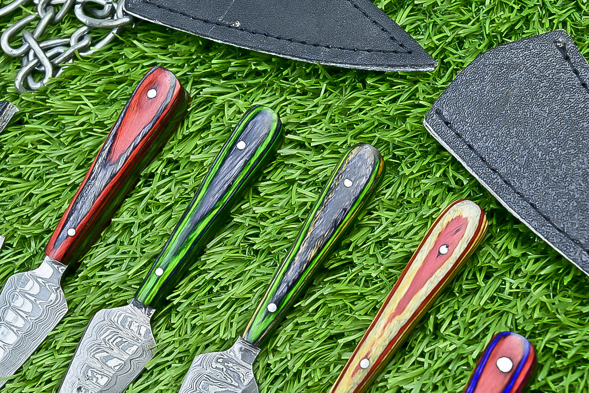10-Piece Lot Custom Handmade 5.25" Damascus Steel Bozam Dagger Knives – Hard Wood Handle, Full Tang with Sheaths