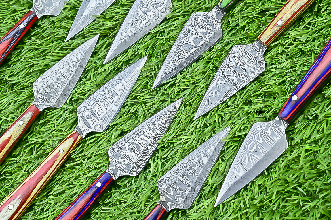 10-Piece Lot Custom Handmade 5.25" Damascus Steel Bozam Dagger Knives – Hard Wood Handle, Full Tang with Sheaths