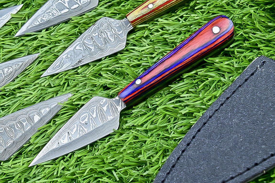10-Piece Lot Custom Handmade 5.25" Damascus Steel Bozam Dagger Knives – Hard Wood Handle, Full Tang with Sheaths