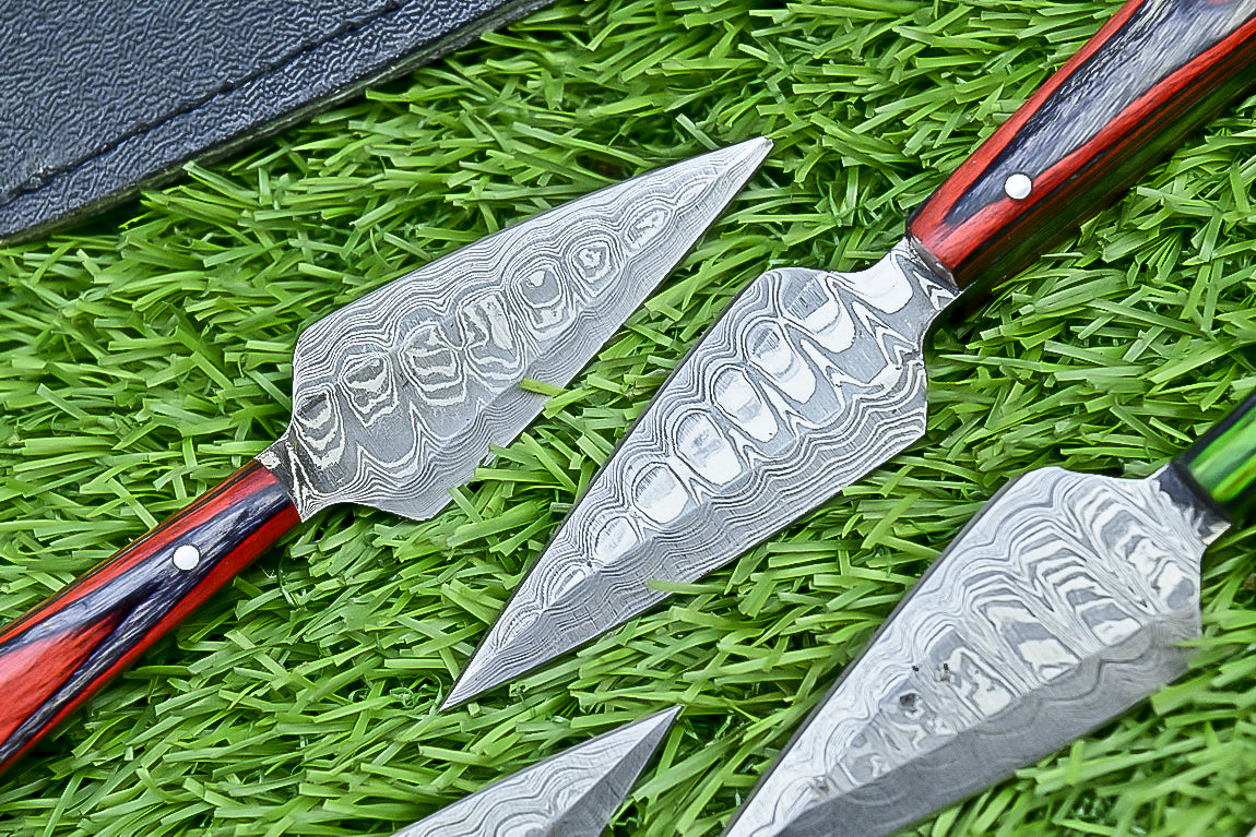 10-Piece Lot Custom Handmade 5.25" Damascus Steel Bozam Dagger Knives – Hard Wood Handle, Full Tang with Sheaths