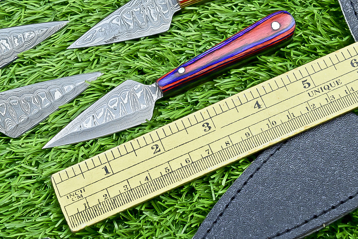 10-Piece Lot Custom Handmade 5.25" Damascus Steel Bozam Dagger Knives – Hard Wood Handle, Full Tang with Sheaths