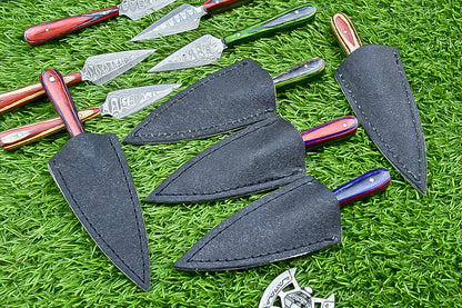 10-Piece Lot Custom Handmade 5.25" Damascus Steel Bozam Dagger Knives – Hard Wood Handle, Full Tang with Sheaths