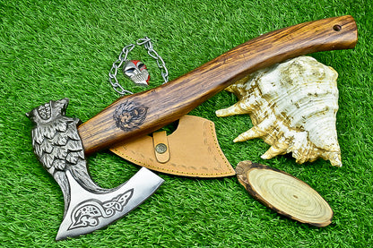 Ragnar Viking Axe – 21" Hand-Forged Carbon Steel Axe W/ Rosewood Handle & Leather Wrap | Camping Axe with Sheath