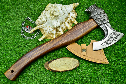 Ragnar Viking Axe – 21" Hand-Forged Carbon Steel Axe W/ Rosewood Handle & Leather Wrap | Camping Axe with Sheath
