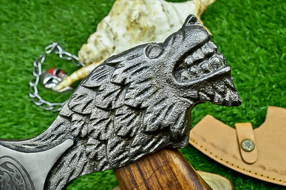 Ragnar Viking Axe – 21" Hand-Forged Carbon Steel Axe W/ Rosewood Handle & Leather Wrap | Camping Axe with Sheath