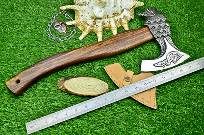 Ragnar Viking Axe – 21" Hand-Forged Carbon Steel Axe W/ Rosewood Handle & Leather Wrap | Camping Axe with Sheath