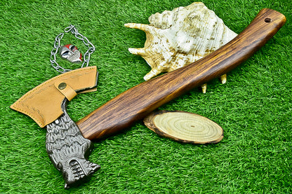 Ragnar Viking Axe – 21" Hand-Forged Carbon Steel Axe W/ Rosewood Handle & Leather Wrap | Camping Axe with Sheath