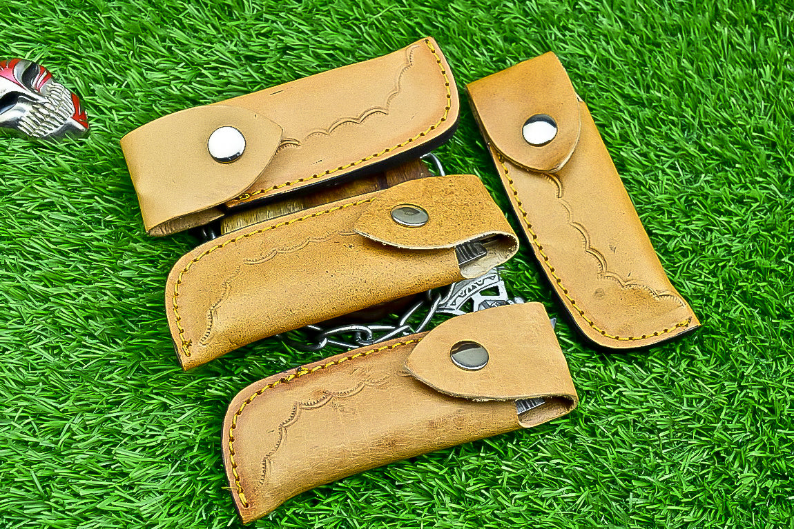 LOT OF 4 PCS! CUSTOM  Handmade Damascus Folding Pocket Knife – 8" – Multicolor Wood Handle | Slip Joint | SN-646