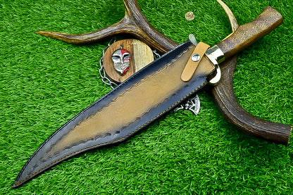 Handmade Damascus Steel Bowie Knife with Green Resin and Walnut Handle | UN-9475