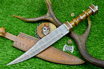 18.5" Custom Hand forged J2 Steel Blade , Engraved Bowie Knife – Natural Wood Handle | Hand-Forged Collectible Knife | UN-9500