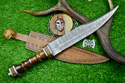 18.5" Custom Hand forged J2 Steel Blade , Engraved Bowie Knife – Natural Wood Handle | Hand-Forged Collectible Knife | UN-9500