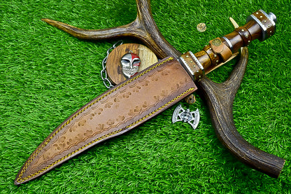 18.5" Custom Hand forged J2 Steel Blade , Engraved Bowie Knife – Natural Wood Handle | Hand-Forged Collectible Knife | UN-9500