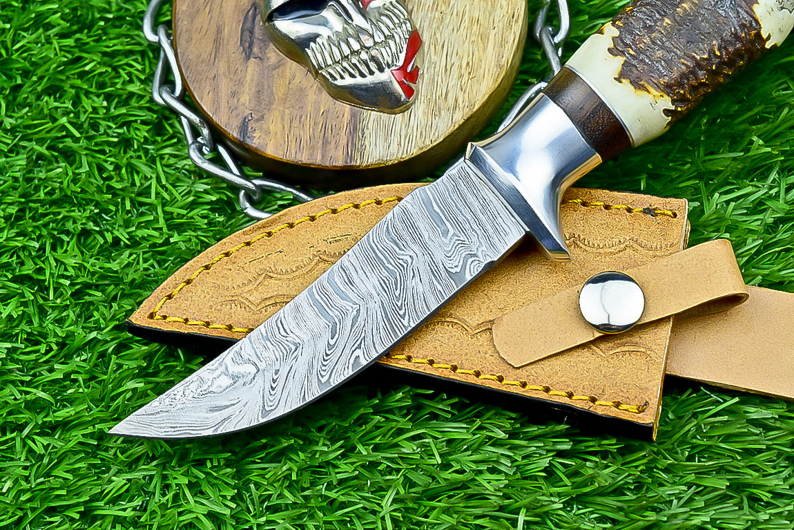 Handmade Damascus Hunting Knife with Sheath – 9" Stag Horn Handle | Gift for Him  SN-1194