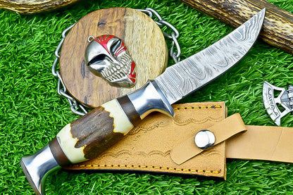 Handmade Damascus Hunting Knife with Sheath – 9" Stag Horn Handle | Gift for Him  SN-1194