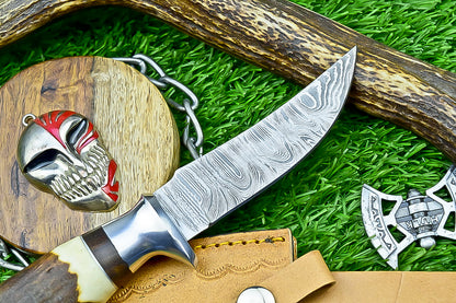 Handmade Damascus Hunting Knife with Sheath – 9" Stag Horn Handle | Gift for Him  SN-1194
