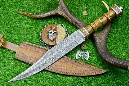18.5" Custom Hand forged J2 Steel Blade , Engraved Bowie Knife – Natural Wood Handle | Hand-Forged Collectible Knife