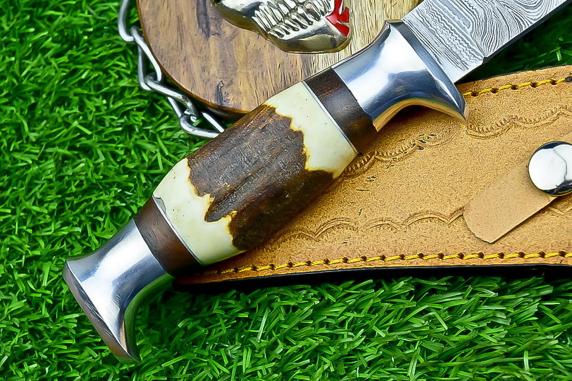 Handmade Damascus Hunting Knife with Sheath – 9" Stag Horn Handle | Gift for Him  SN-1194
