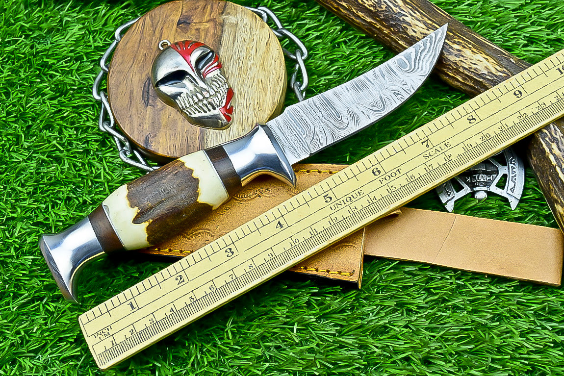 Handmade Damascus Hunting Knife with Sheath – 9" Stag Horn Handle | Gift for Him  SN-1194