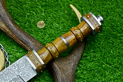 18.5" Custom Hand forged J2 Steel Blade , Engraved Bowie Knife – Natural Wood Handle | Hand-Forged Collectible Knife