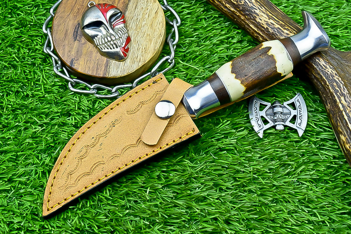Handmade Damascus Hunting Knife with Sheath – 9" Stag Horn Handle | Gift for Him  SN-1194