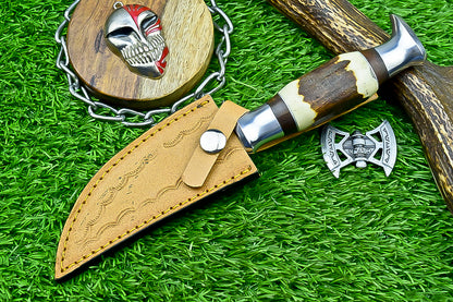 Handmade Damascus Hunting Knife with Sheath – 9" Stag Horn Handle | Gift for Him  SN-1194