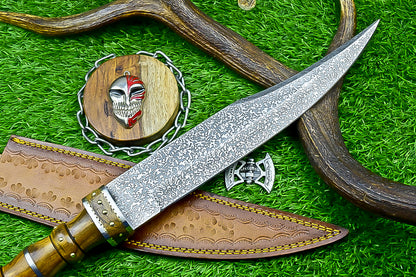 18.5" Custom Hand forged J2 Steel Blade , Engraved Bowie Knife – Natural Wood Handle | Hand-Forged Collectible Knife