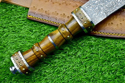 18.5" Custom Hand forged J2 Steel Blade , Engraved Bowie Knife – Natural Wood Handle | Hand-Forged Collectible Knife