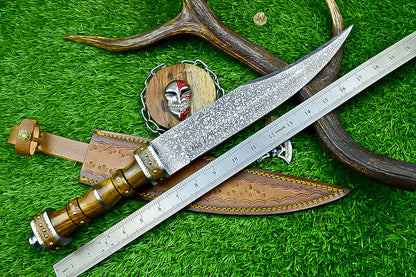 18.5" Custom Hand forged J2 Steel Blade , Engraved Bowie Knife – Natural Wood Handle | Hand-Forged Collectible Knife