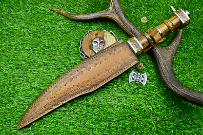 18.5" Custom Hand forged J2 Steel Blade , Engraved Bowie Knife – Natural Wood Handle | Hand-Forged Collectible Knife
