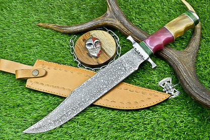 Handmade Damascus Steel Bowie Knife with Multi-Material Handle | UN-8083