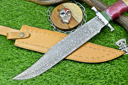 Handmade Damascus Steel Bowie Knife with Multi-Material Handle | UN-8083