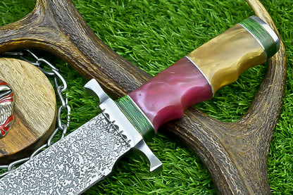 Handmade Damascus Steel Bowie Knife with Multi-Material Handle | UN-8083