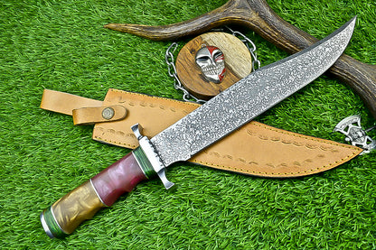 Handmade Damascus Steel Bowie Knife with Multi-Material Handle | UN-8083
