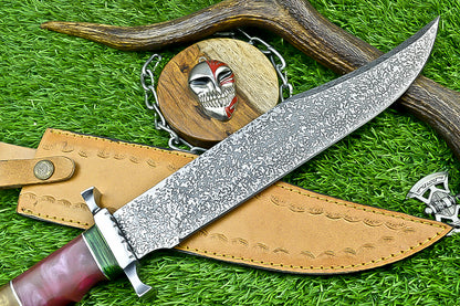 Handmade Damascus Steel Bowie Knife with Multi-Material Handle | UN-8083