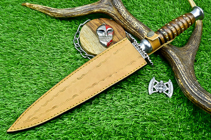 Damascus Steel Double Blade Fantasy Dagger with Leather Sheath and Bleach Mask Keychain | SN-787