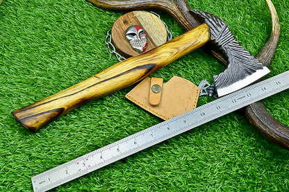 Carbon Steel Tomahawk Axe – 15" Camping Hatchet with Natural Wood Handle | Survival Tool | UN-9991