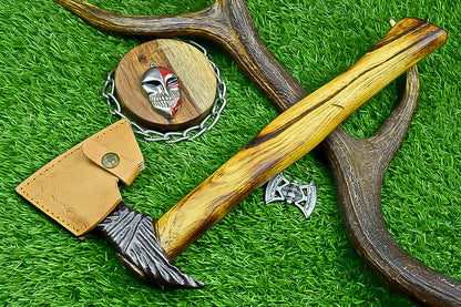 Carbon Steel Tomahawk Axe – 15" Camping Hatchet with Natural Wood Handle | Survival Tool | UN-9991