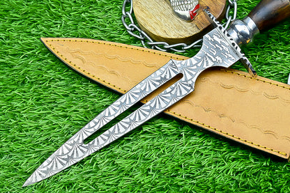 Hand Forged Two-Handed Medieval Broadsword with Scabbard | Knight Sworde – 14.7" – Rosewood Handle with Steel Bolsters &amp; Engraved Blade | SN-761