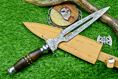 Hand Forged Two-Handed Medieval Broadsword with Scabbard | Knight Sworde – 14.7" – Rosewood Handle with Steel Bolsters &amp; Engraved Blade | SN-761