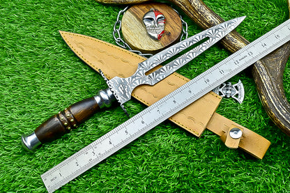 Hand Forged Two-Handed Medieval Broadsword with Scabbard | Knight Sworde – 14.7" – Rosewood Handle with Steel Bolsters &amp; Engraved Blade | SN-761