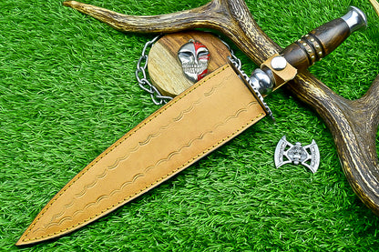 Hand Forged Two-Handed Medieval Broadsword with Scabbard | Knight Sworde – 14.7" – Rosewood Handle with Steel Bolsters &amp; Engraved Blade | SN-761