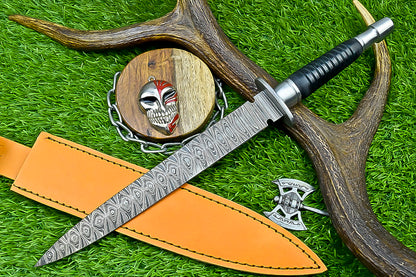 Custom Hand-Forged Damascus Steel Dagger with Black Micarta Handle and Full Tang | UN-8370